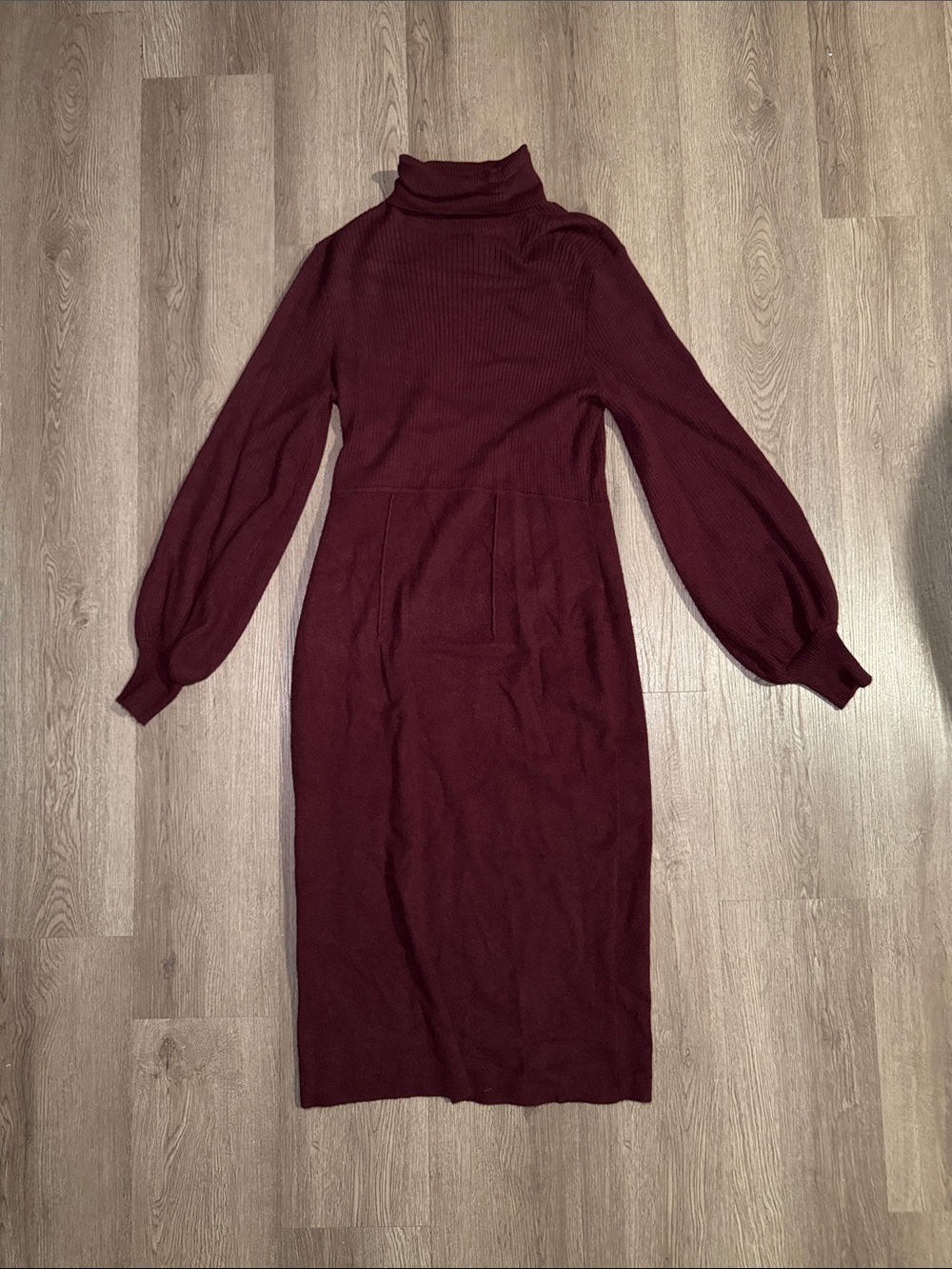 eva mendes for New York & Company Burgundy Turtleneck Long Sleeve Dress